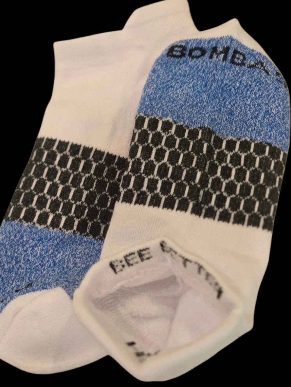 Bombas Medium Ankle Socks Blue & White 5 Pair BNWT Unisex Honeycomb Arch Support